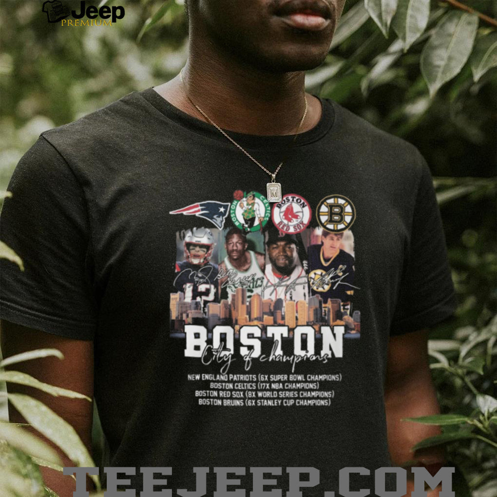 Boston City of Champions Patriots Celtics Red Sox Bruins Legends T Shirt