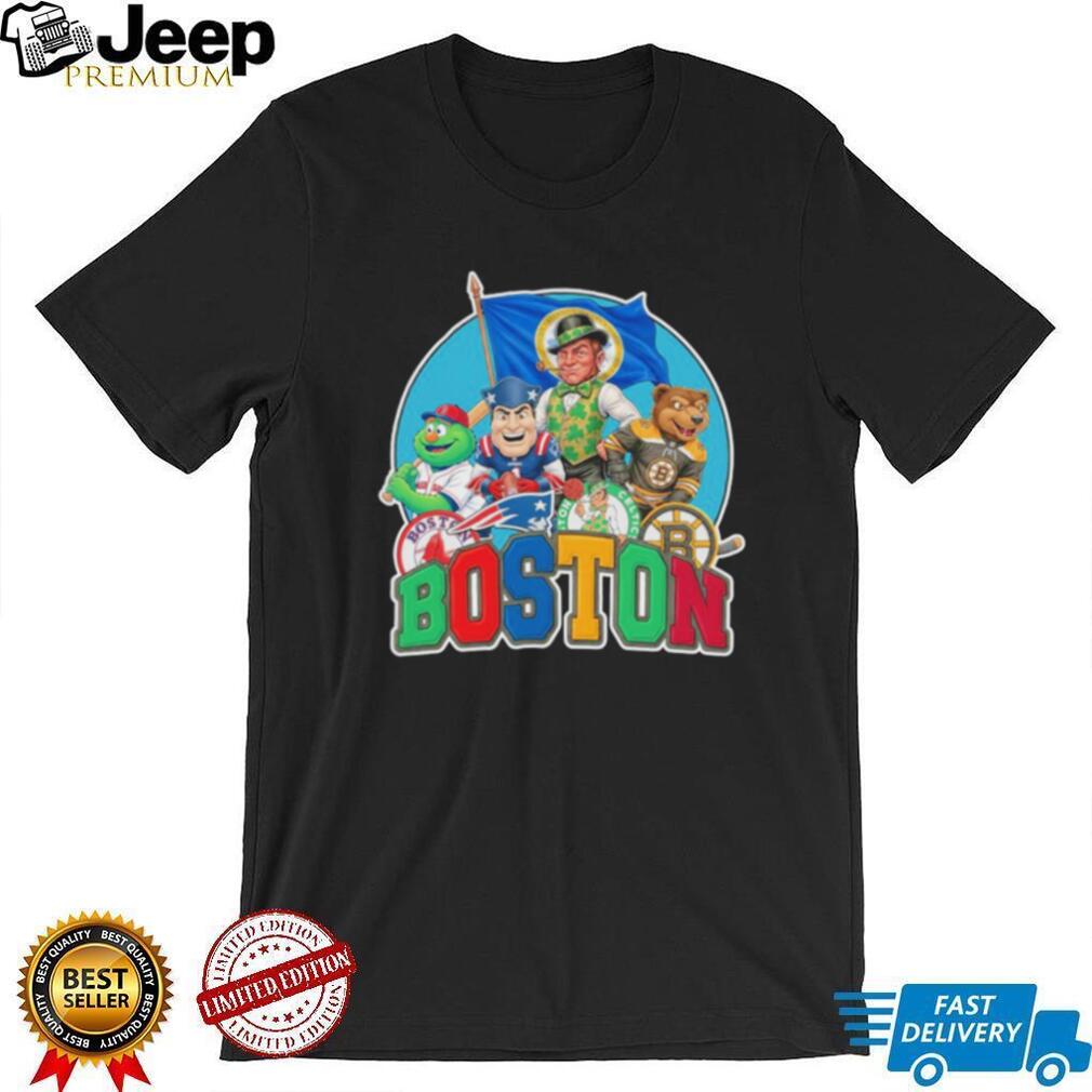 Boston Sports Heroes Mascot Circle Red Sox Patriots Celtics Bruins T Shirt