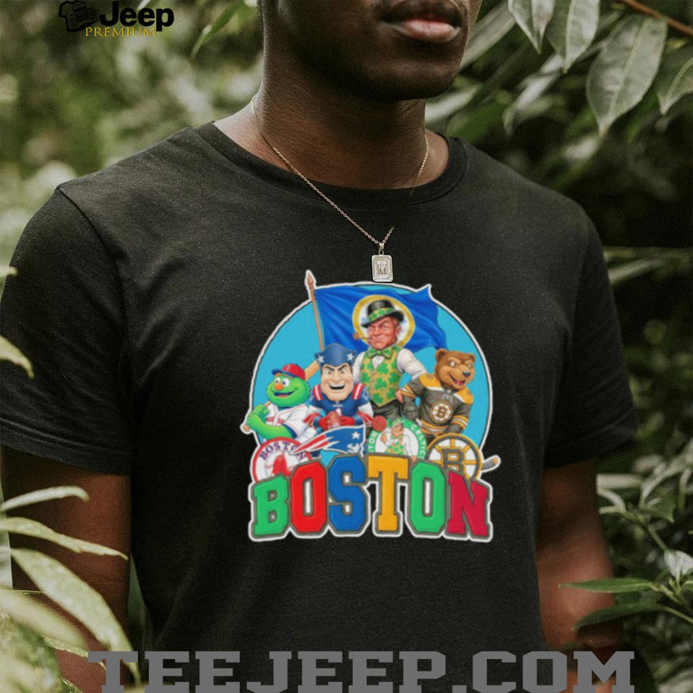 Boston Sports Heroes Mascot Circle Red Sox Patriots Celtics Bruins T Shirt