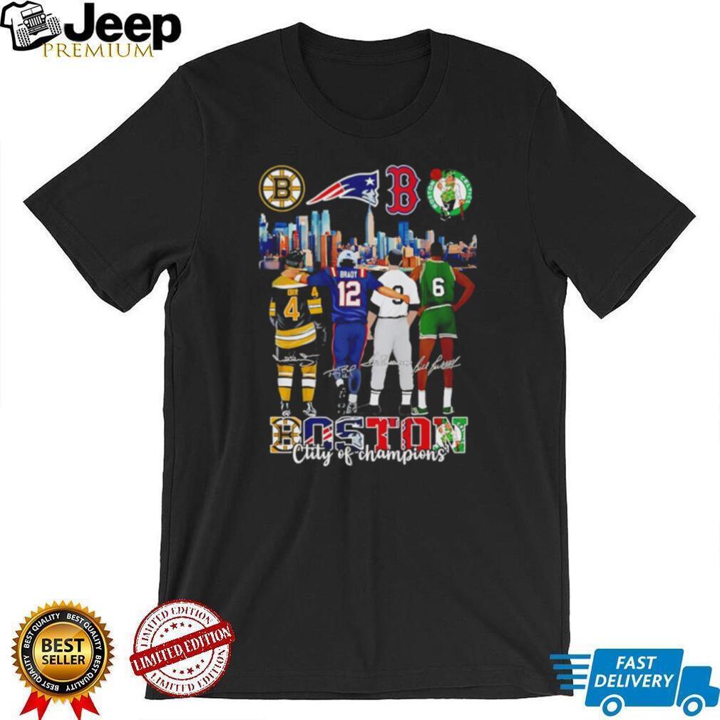 Boston Sports Legends Orr Brady Ortiz Russell City of Champions T Shirt