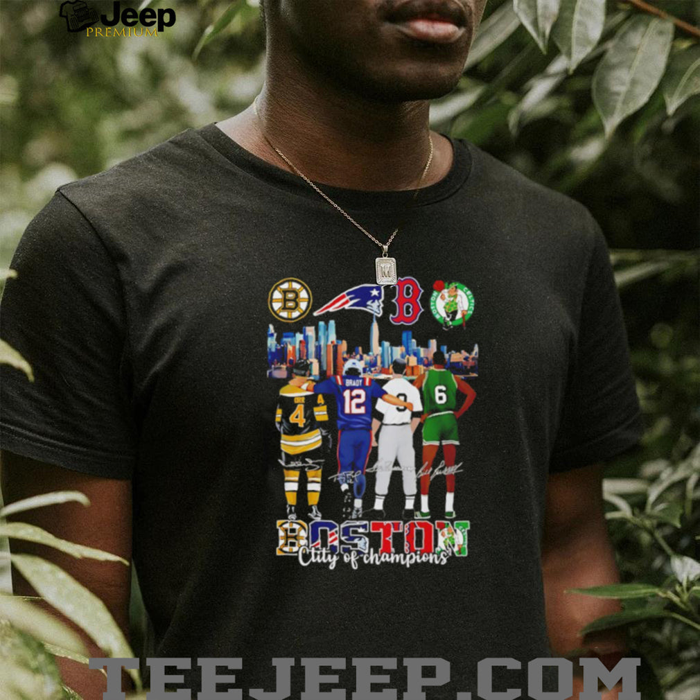 Boston Sports Legends Orr Brady Ortiz Russell City of Champions T Shirt