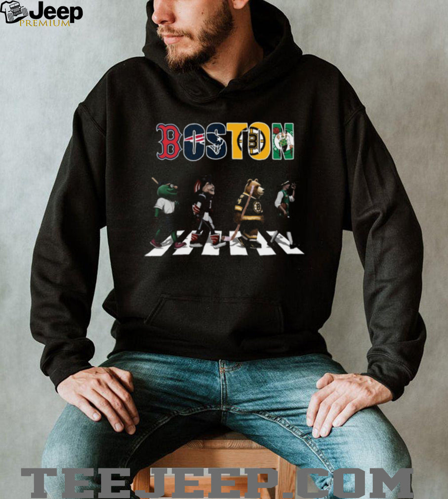 Boston Sports Mascots Abbey Road Parody Red Sox Patriots Bruins Celtics T Shirt