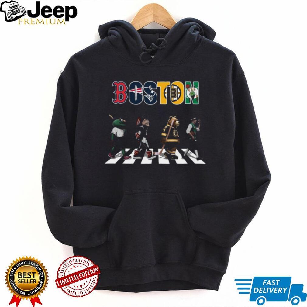 Boston Sports Mascots Abbey Road Parody Red Sox Patriots Bruins Celtics T Shirt