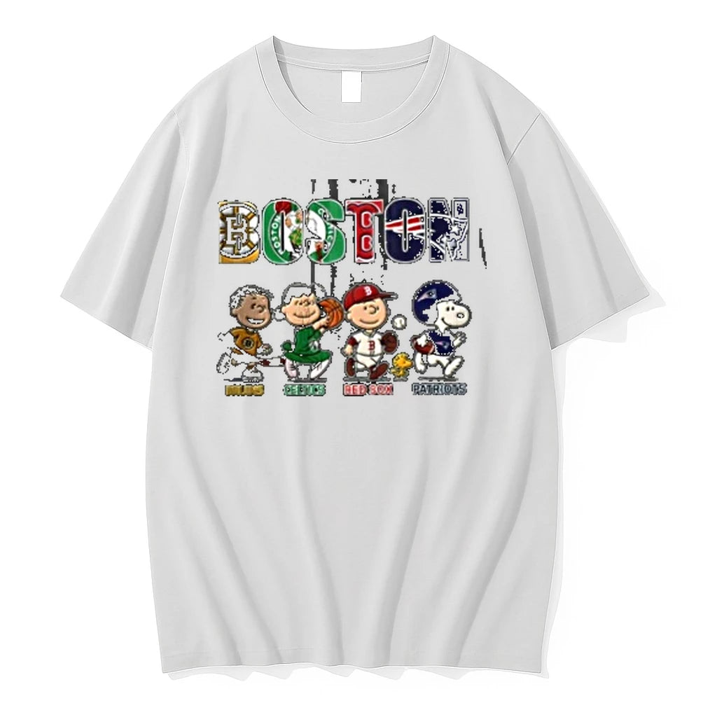 Boston Sports Team Logo X Peanuts Characters Bruins Celtics Red Sox Patriots Tshirts Sweater