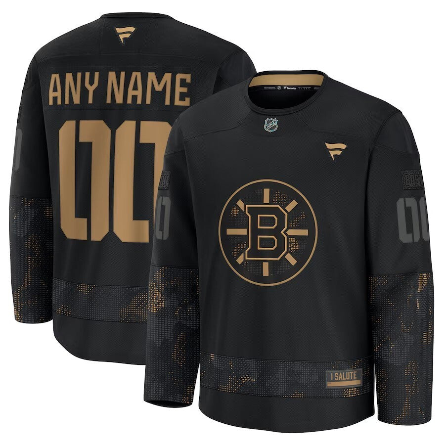 Boston Bruins 2024 Military Appreciation Personalized Long Sleeve Practice Jersey - Black