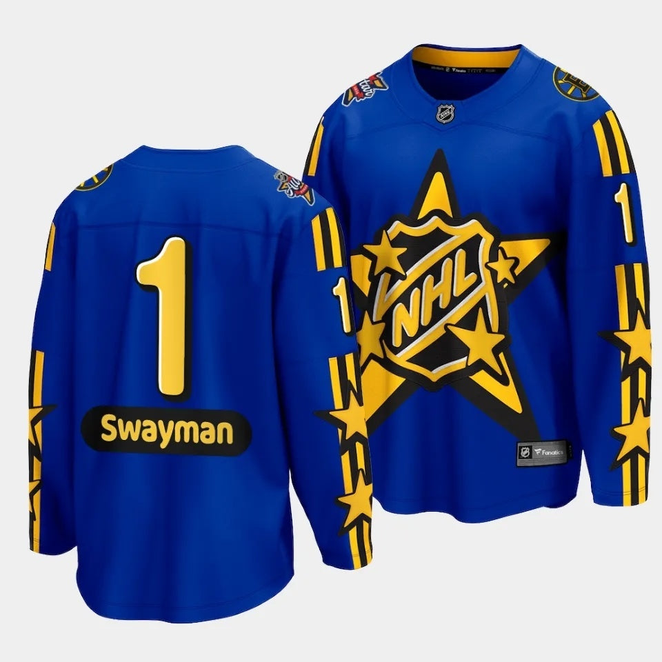 Boston Bruins #1 Jeremy Swayman 2024 NHL All-Star Blue Jersey Style 2