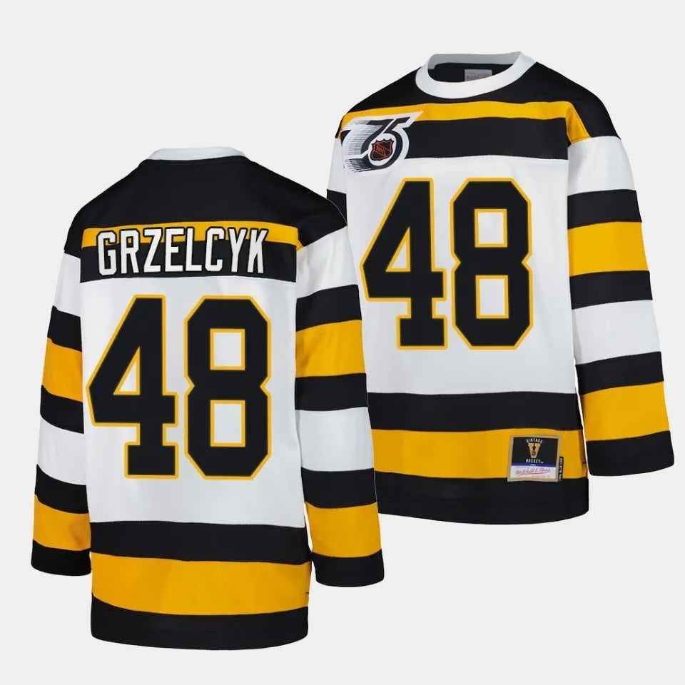 Boston Bruins #48 Matt Grzelcyk White 1991 Throwback Jersey Mitchell Ness