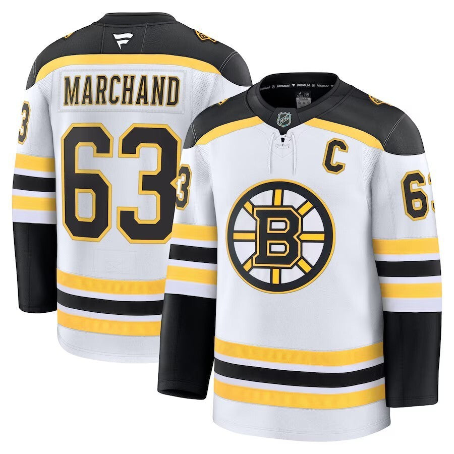 Boston Bruins #63 Brad Marchand Away Premium Jersey - White