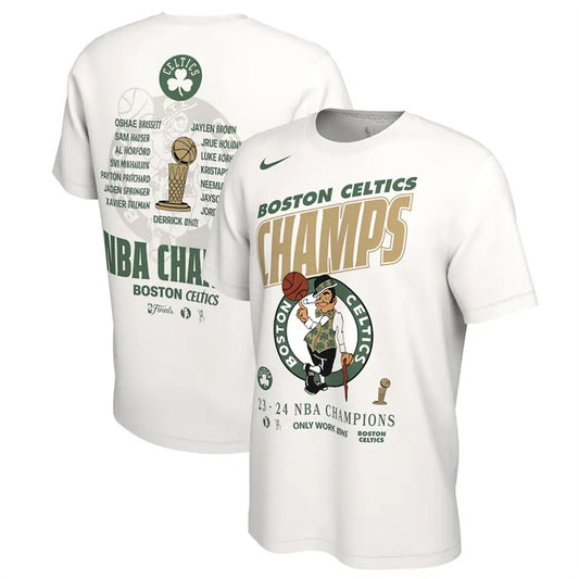 Boston Celtics White 2024 Finals Champions Celebration Roster T-Shirt
