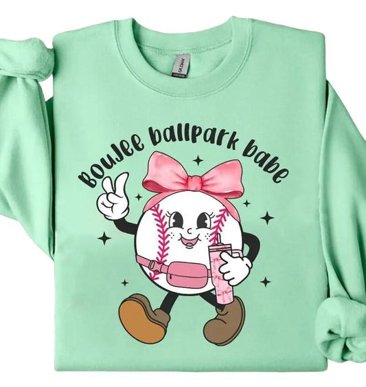 Boujee Baseball Coquette Bow Sweatshirt, Soft Girl Era Shirt, Coquette Baseball Sweater, Cute Baseball Tee, Gifts For Baseball Lovers, Baseball Fan Gifts Sweater, Long Sleeve Crewneck Shirt, Gift For Birthday Fit Womenswear