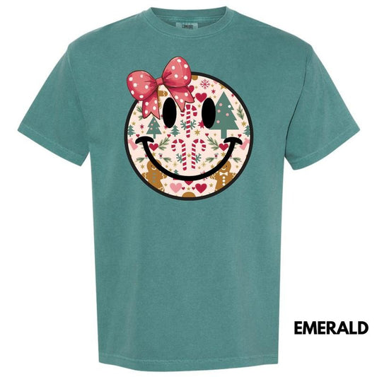 Bow Christmas Happy Face Comfort Colors T-Shirt 'NLB'