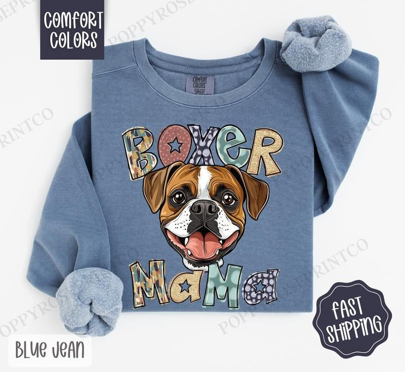 Boxer Mama Comfort Colors Sweatshirt, Mama Women's Crewneck, Cute Dog Mom Women's Sweater