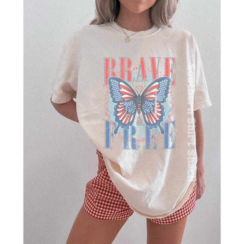 Brave and Free Butterfly t shirt  | Ivory comfort colors t shirt | 4th of July T shirt