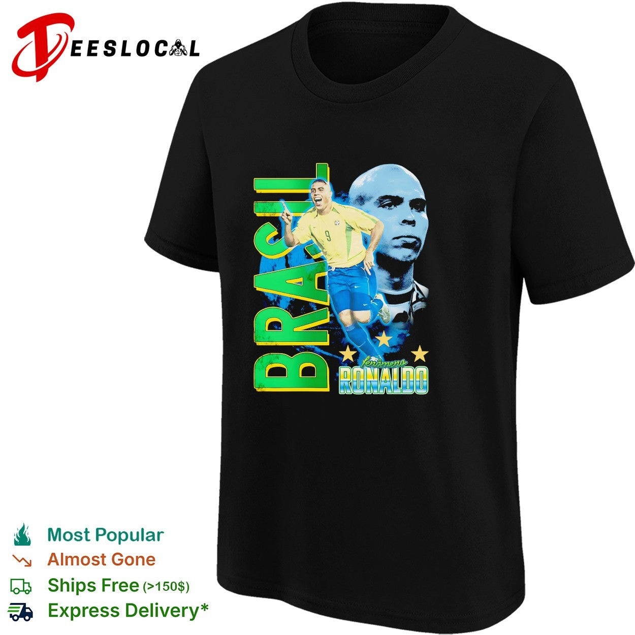 Brazil Ronaldo Fenomeno number 9 running collage shirt