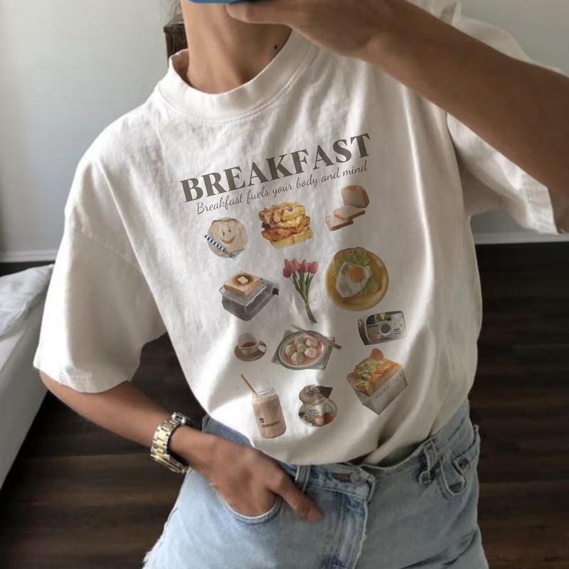 Breakfast Graphic Tee, Vintage Graphic Aesthetic Sweatshirt, Breakfast T-Shirt, Minimalism Womenswear T-Shirt, Graphic Shirt For Women, Trendy Crewneck