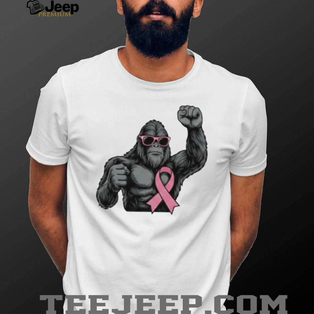 Breast Cancer Awareness Pink Ribbon Gorilla Sunglasses Strong Support Men Women Vintage Retro T Shirt