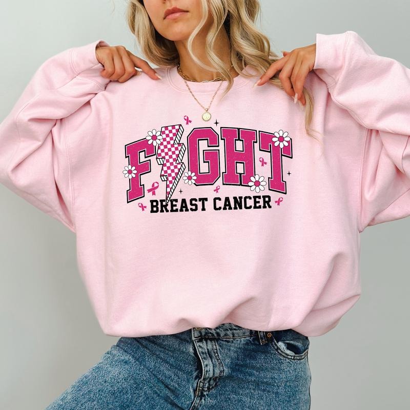 Breast Cancer Awareness Sweatshirt, Fight Breast Cancer Sweater, In October We Wear Pink Apparel, Breast Cancer Warrior Crewneck, Together We Fight Breast Cancer Long Sleeve Pullover, Women's Top, Womenswear, Soft Cozy Fabric Sweatshirt