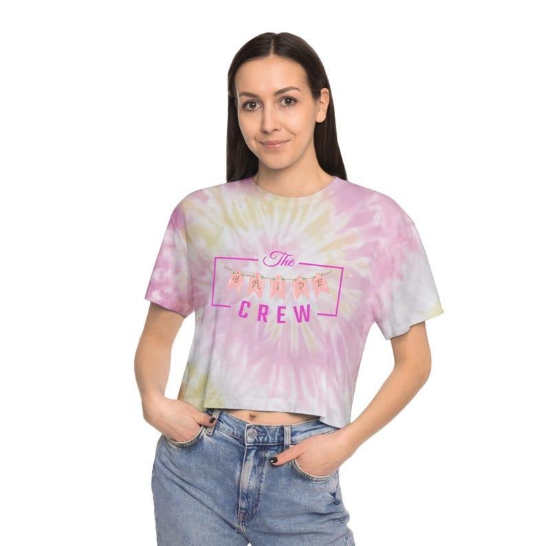 Bride Crew Tie-Dye Crop Tee, Brides team Crop Tee, Tie Dye Bridesmaid Tshirt, bride Crew Cropped Women Tshirt Hoodie,...