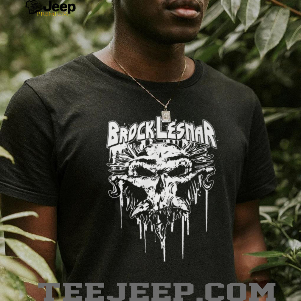 Brock Lesnar Distressed White Skull Logo Streetwear Style Wrestling T Shirt