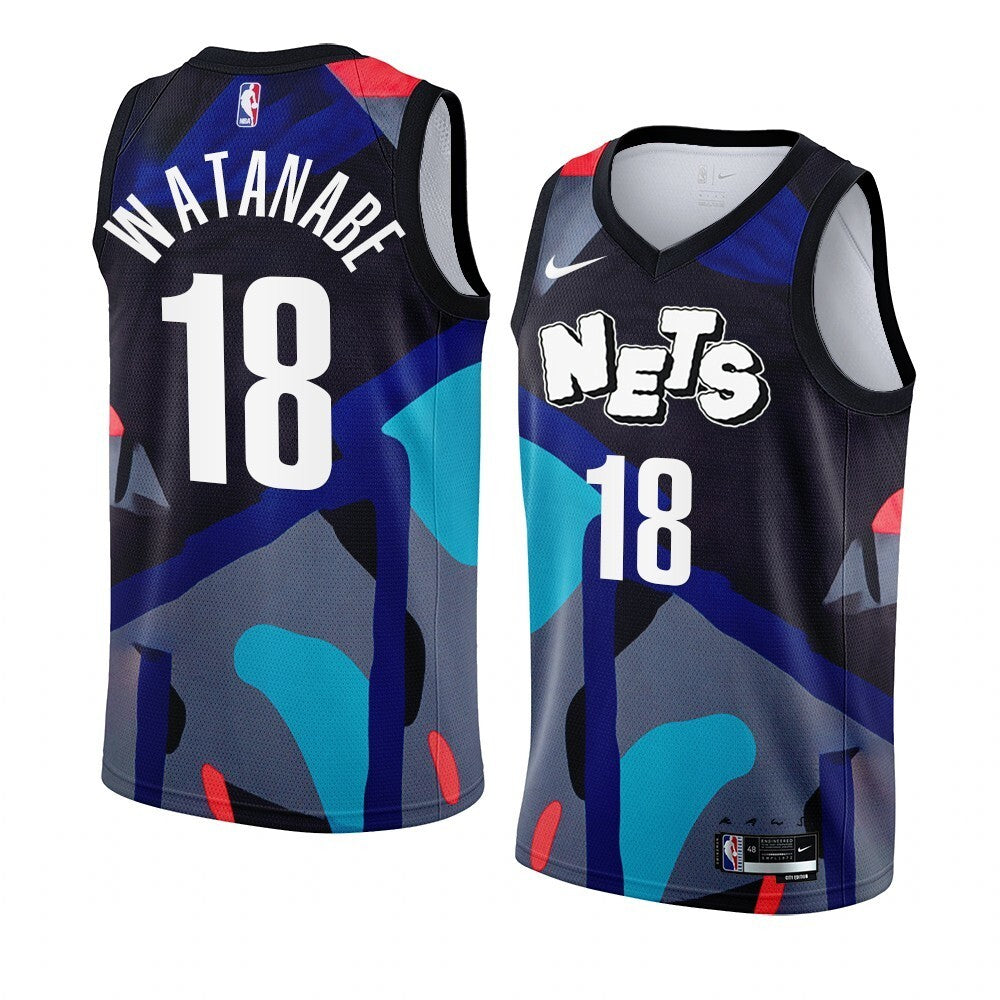 Brooklyn Nets #18 Yuta Watanabe 2023-24 City Edition Black KAWS Jersey Men's