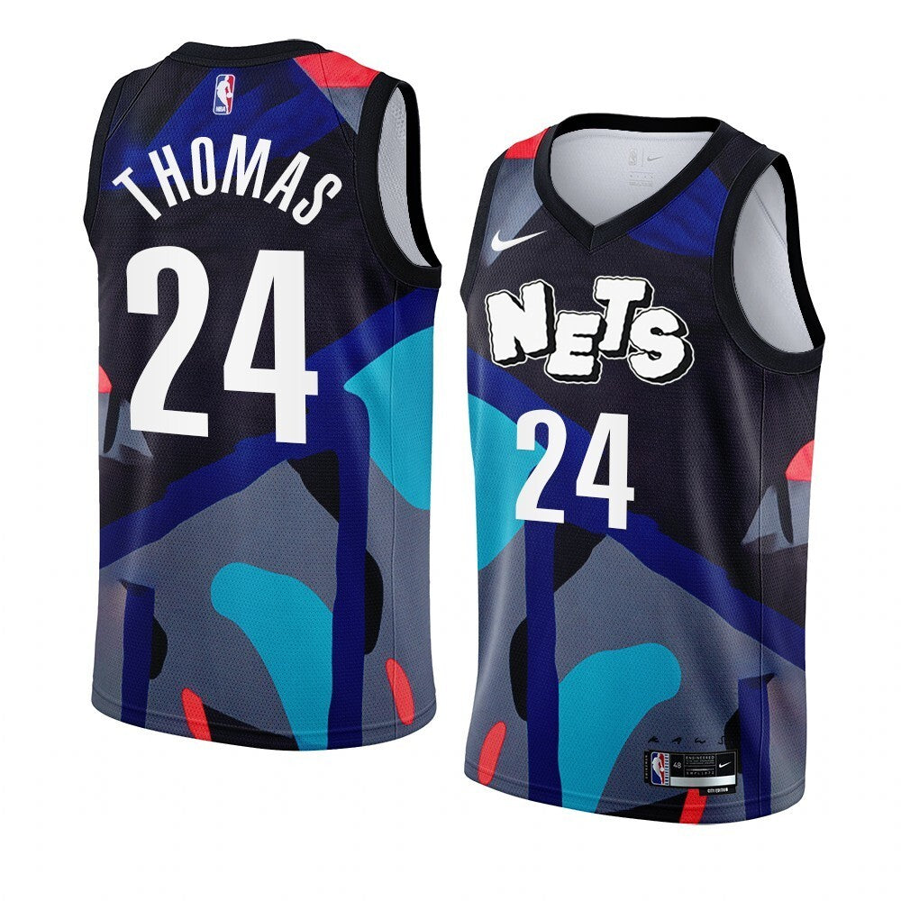 Brooklyn Nets #24 Cam Thomas 2023-24 City Edition Black KAWS Jersey Men's
