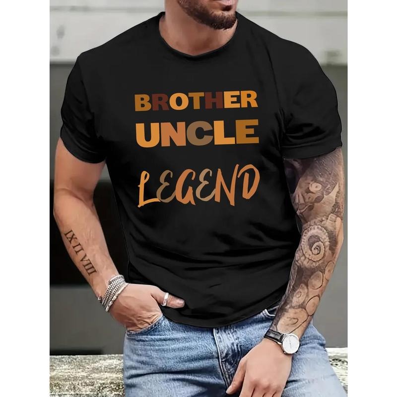 [Brother Uncle Dad Print Tee] Brother Uncle Dad Print Men's Round Crew Neck T-Shirt - Simple Style, Regular Fit, Casual Comfy Top for Spring Summer Holiday Leisure Vacation Made in USA