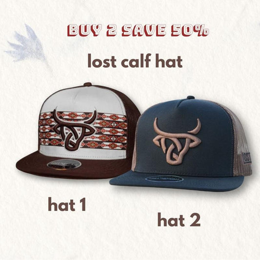 BUY 1 GET 1 FREE  Combo 2 Western Hat Vintage Lost Calf - Koda White/Brown Flat Bill Hat, Lost Calf-Heck Flat Bill Country hat-NEW
