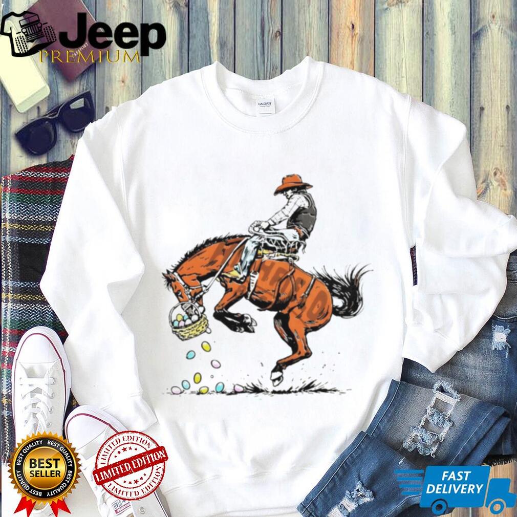 Bucking Bronco Cowboy Spilling Easter Egg Basket T Shirt