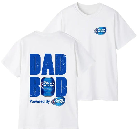 Bud Light Dad Bod Powered By Bud Light 2-Sided T-shirt for Men, Men's Beer Drinking Tees, Funny Drink Top for Daddy, Soft Cotton Classic Menswear