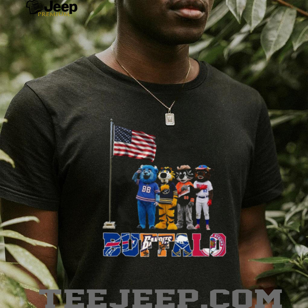 Buffalo Sports Teams Mascots Saluting US Flag Patriotic Coffee T Shirt