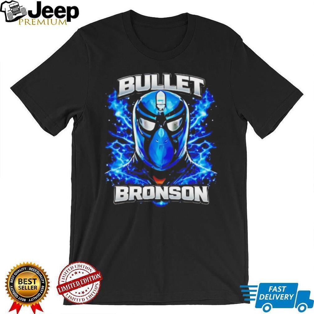 Bullet Bronson Blue Wrestling Mask Lightning Graphic T Shirt