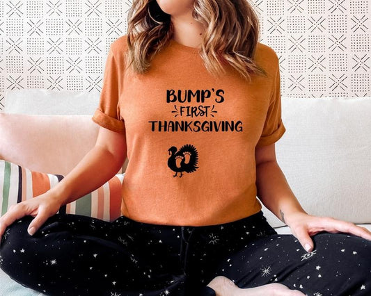 Bump's First Thanksgiving Shirt, Fall Pregnancy Announcement T-Shirt, Baby Reveal Gift Tee, New Mom To Be Shirt, Funny Turkey Mom Tee.