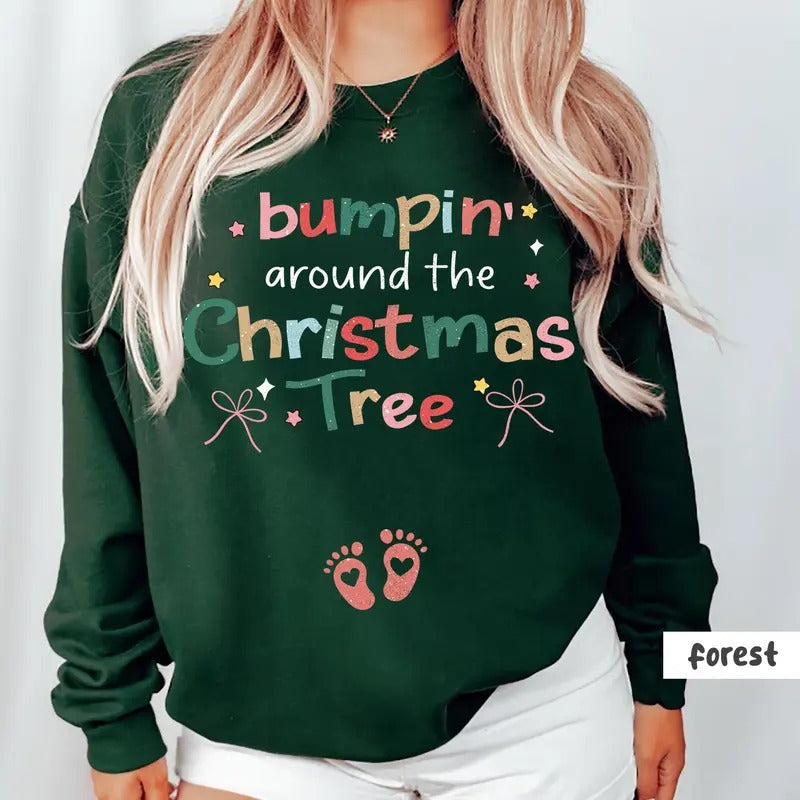 Bumpin Around the Christmas Tree, Funny Pregnancy Announcement Shirt, Christmas Maternity Shirt, Funny Xmas Baby Reveal, Christmas Pregnant