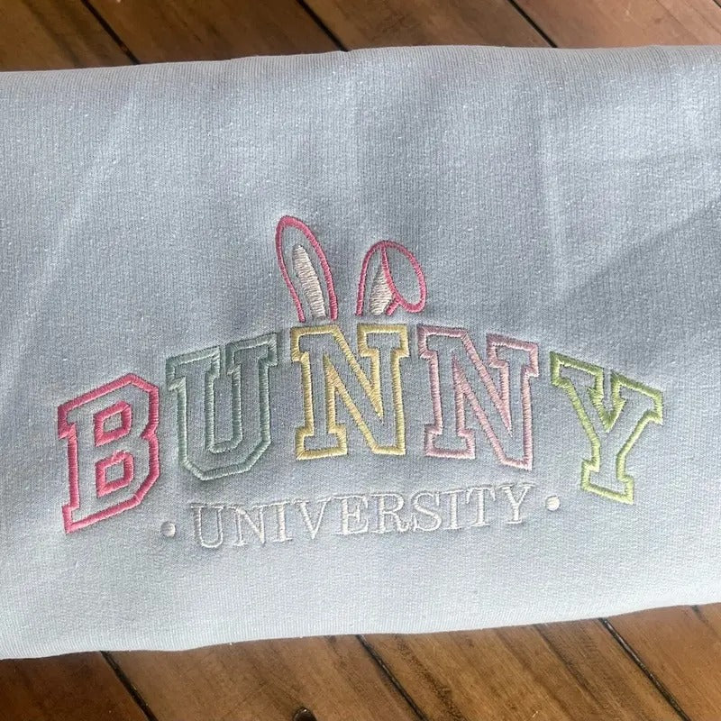 Bunny university embroidered comfort colors t-shirt, embroidered Easter t-shirts, spring shirt, cute Easter shirts, comfort colors shirt. Womenswear Tops Cotton Tee