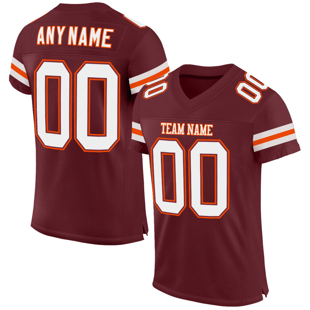 Custom Burgundy White-Orange Mesh Authentic Football Jersey T-Shirts, Hoodie, Sweatshirt | WearSparks.com (Image 1)