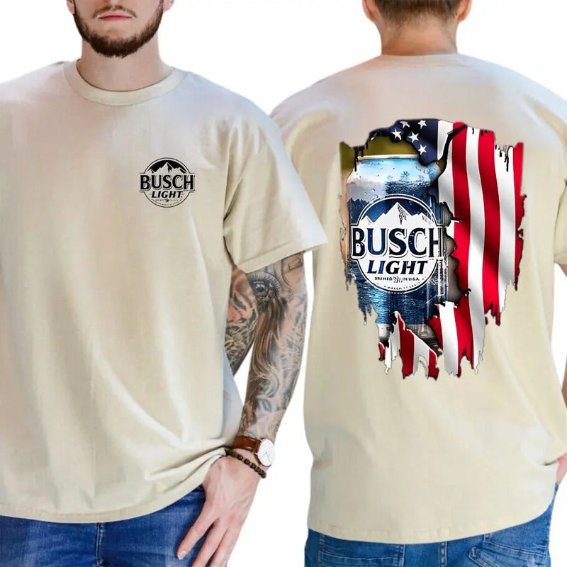 Busch Light Patriot Tee - Men's Casual Tops, 100% Cotton, Plain Design, Available in Various Colors, Machine Washable,...