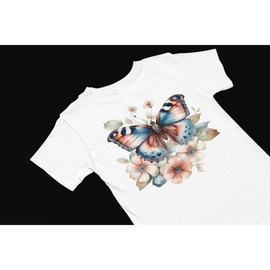 Butterfly T-Shirt, Floral T shirt, Butterfly and flower t shirt, Cute women's summer t shirt, Flower tee, insect Butterfly Lover gift Made in USA