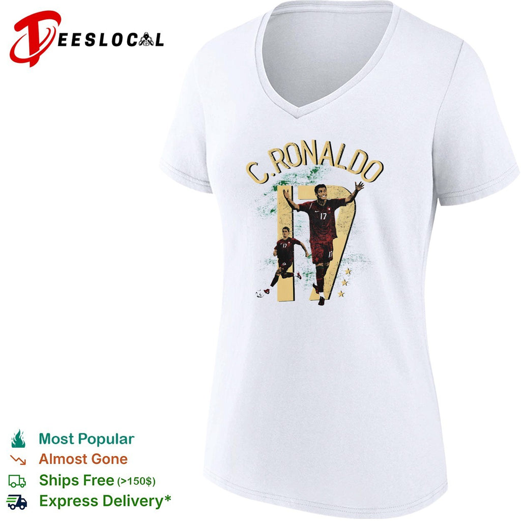 C Ronaldo number 17 celebrating with arms raised collage shirt