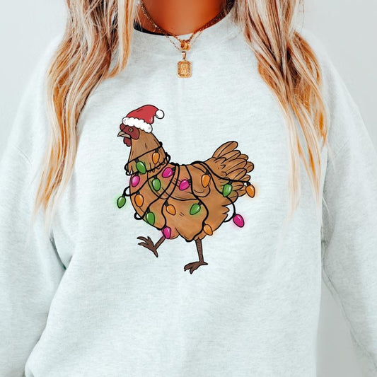 CHRISTMAS CHICKENS CREWNECK CASUAL CHRISTMAS GRAPHIC SWEATSHIRT UNISEX RUNS TRUE TO SIZE Womenswear Hoodie
