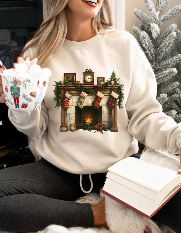 CHRISTMAS FIREPLACE SWEATSHIRT - Christmas Season Sweatshirt, Holiday Sweatshirt, Christmas Graphic Sweatshirt, Christmas Gift, Holiday Gift