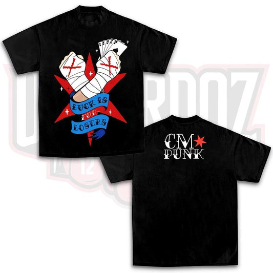 CM Punk Luck Is For Losers Vegas WrestleMania 41 Tee, WWE Fans Shirt, Wrestling Tee, Unisex Graphic For WWE Fans Clothing, WWE Tee, Menswear Cotton Crewneck Clothes Top Apparel Hoodie Sweatshirts