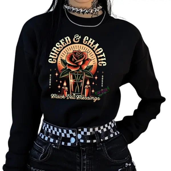 CURSED & CHAOTIC SHIRTS WOMEN, VINTAGE INSPIRED GRAPHIC TEE, GOTH, RETRO, SKULL, SKELETON