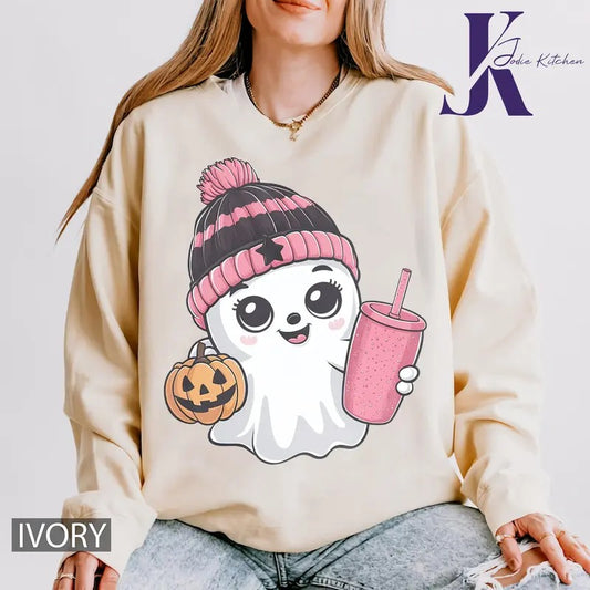 CUTE PINK BEENIE GHOST COMFORT COLORS SHIRT, GHOST COMFORT COLORS SHIRT, HALLOWEEN COMFORT COLORS T SHIRT, GRAPHIC T SHIRT, T SHIRT FOR WOMEN Cotton Womenswear Tshirt