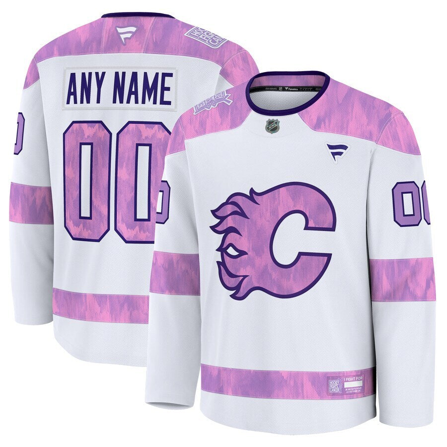 Calgary Flames Fanatics 2024 Hockey Fights Cancer Custom Practice Jersey - White