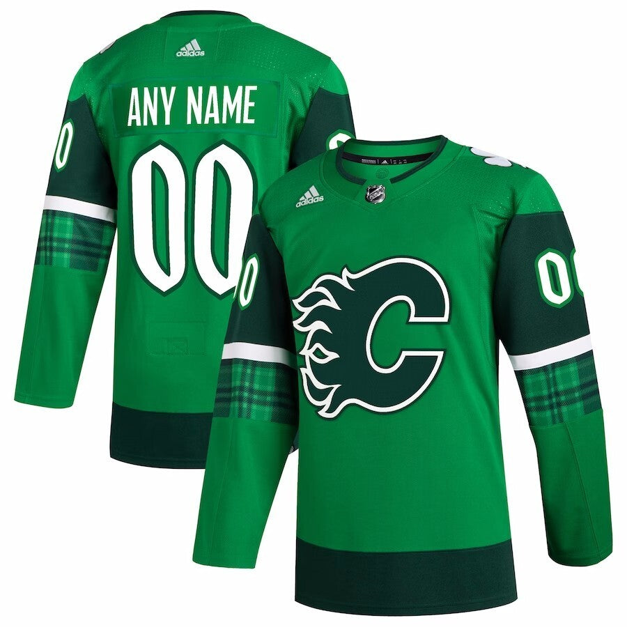 Calgary Flames adidas 2023 St. Patrick's Day Primegreen Authentic Custom Jersey - Kelly Green