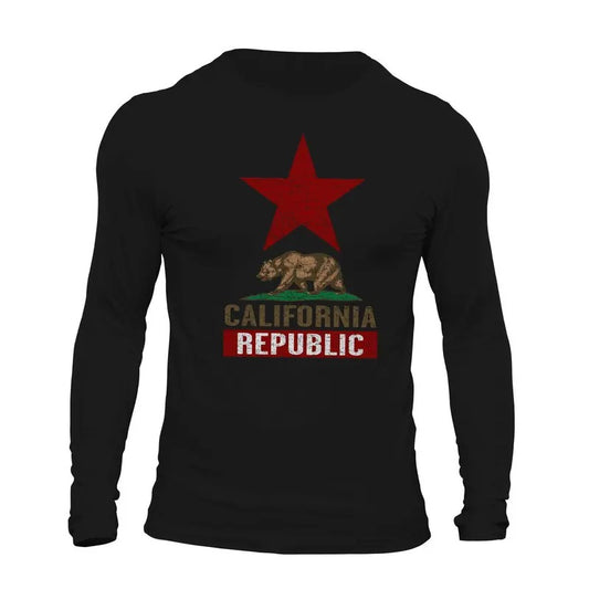 California Republic Top Star Long Sleeve Men's T-Shirt Casual Crewneck Classic Cotton Menswear Soft Hoodie, Sweatshirt