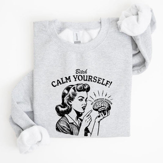 Calm Yourself, Stress, Retro, Vintage, Meme, Aesthetic, Funny Sweatshirt, Women's Crew Neck, Crewneck T-Shirts, Hoodie