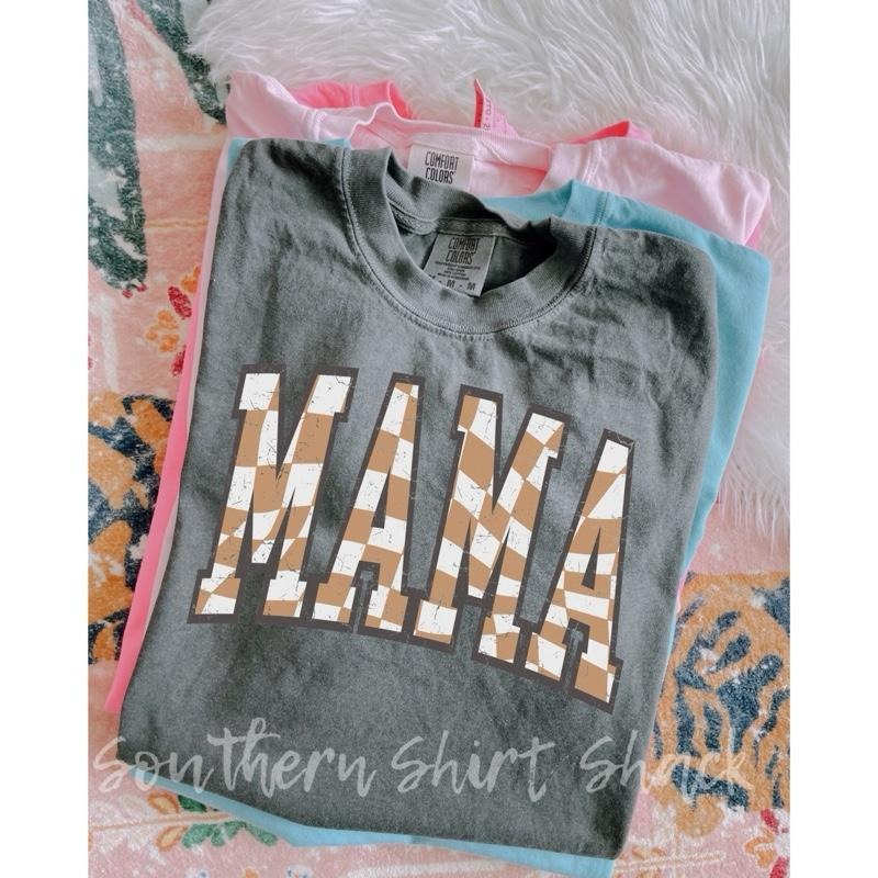 Camel Checkered Mama T shirt  | Pepper comfort colors t shirt