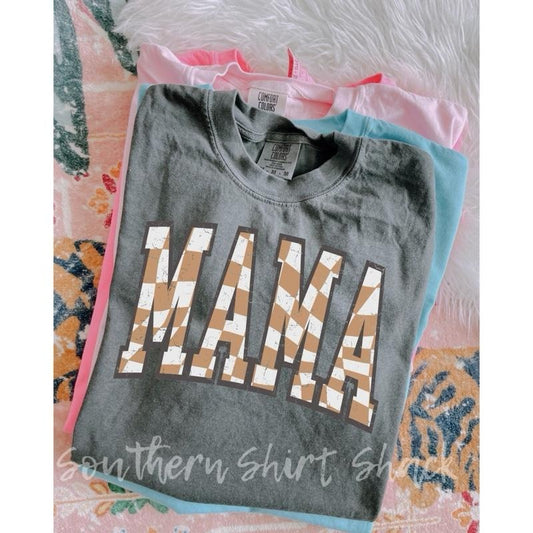 Camel Checkered Mama T shirt  | Pepper comfort colors t shirt
