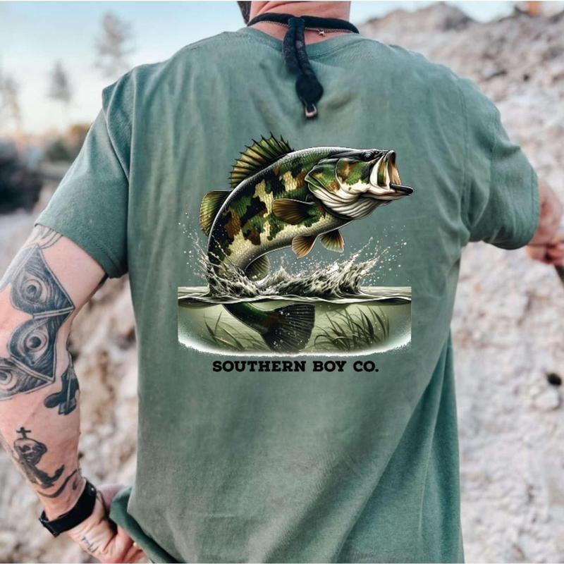 Camo Bass Short Sleeve Tee, Fishing-Inspired Shirt, Outdoor Adventure Apparel, Nature Lover Gift ZWRYA